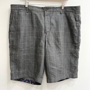 Robert Graham Men's 100% Linen Gray Windowpane Checkered Plaid Shorts 40